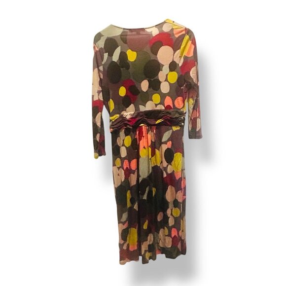 Boden Circle Print Womens Dress Sz 12 Ruched Waist 3/4 Sleeve Retro Mod Boho Art - Picture 7 of 14
